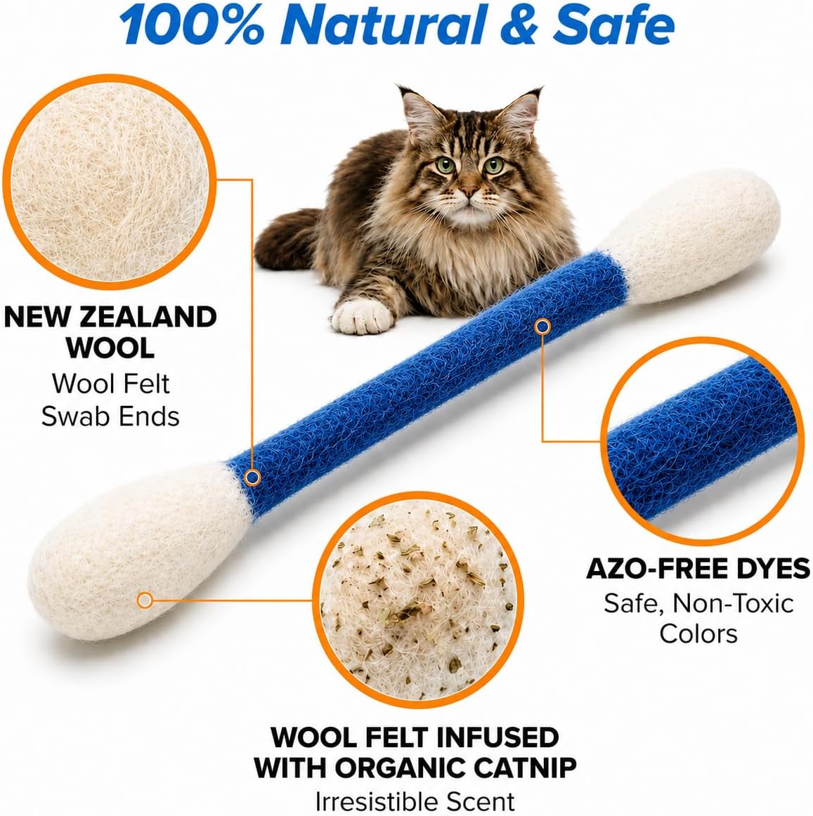 Glaciart One XXL Swabs Cat Toys with Catnip - 2 Pk | Durable for Chew, Cute Cat Toys Interactive Kitty for Boredom, Exercise, & Play | Filled w/Organic Catnip for Anxiety & as Digestive Aid image 4