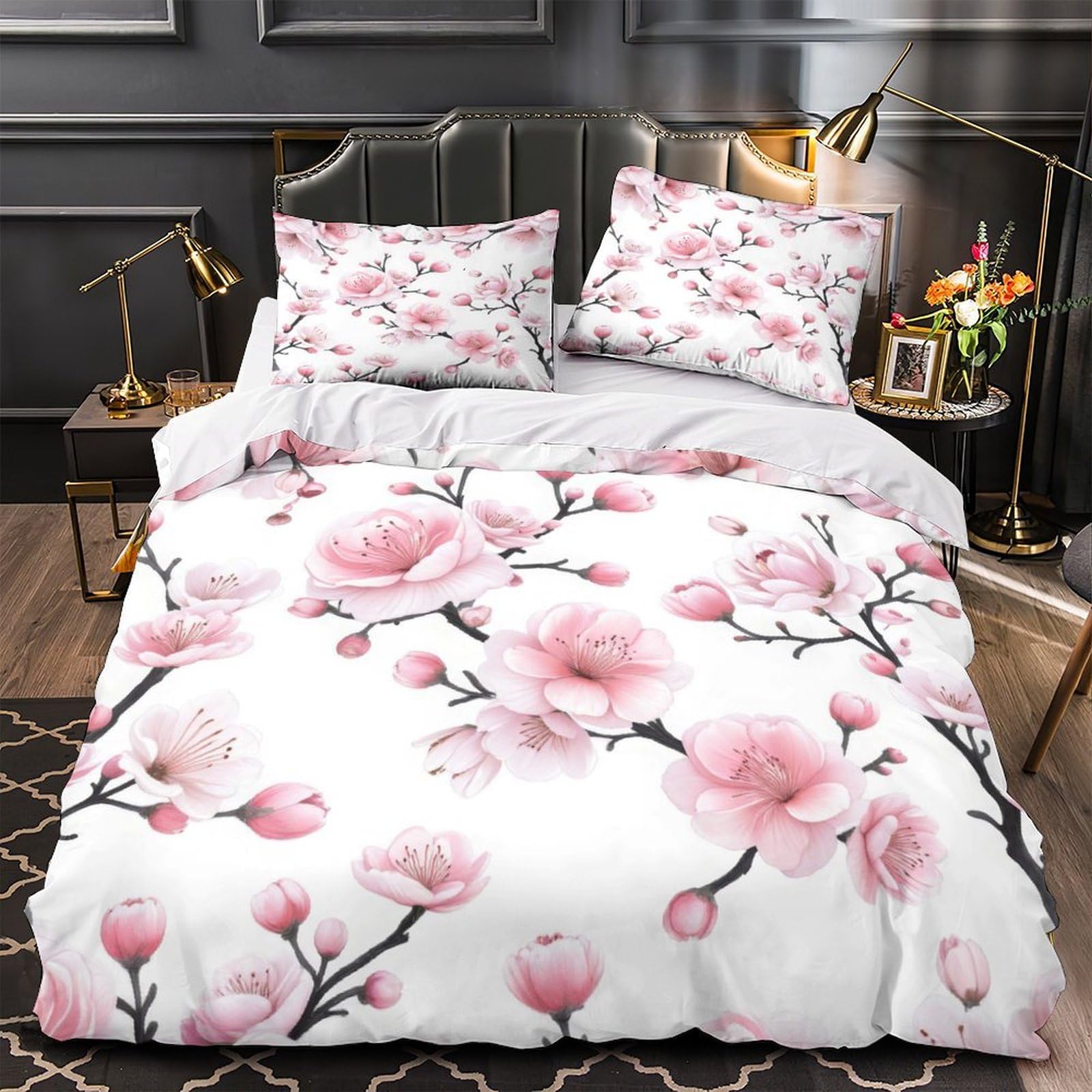 Housse de couette fleurs de cerisier pour chambre d'enfant cocooning 3D