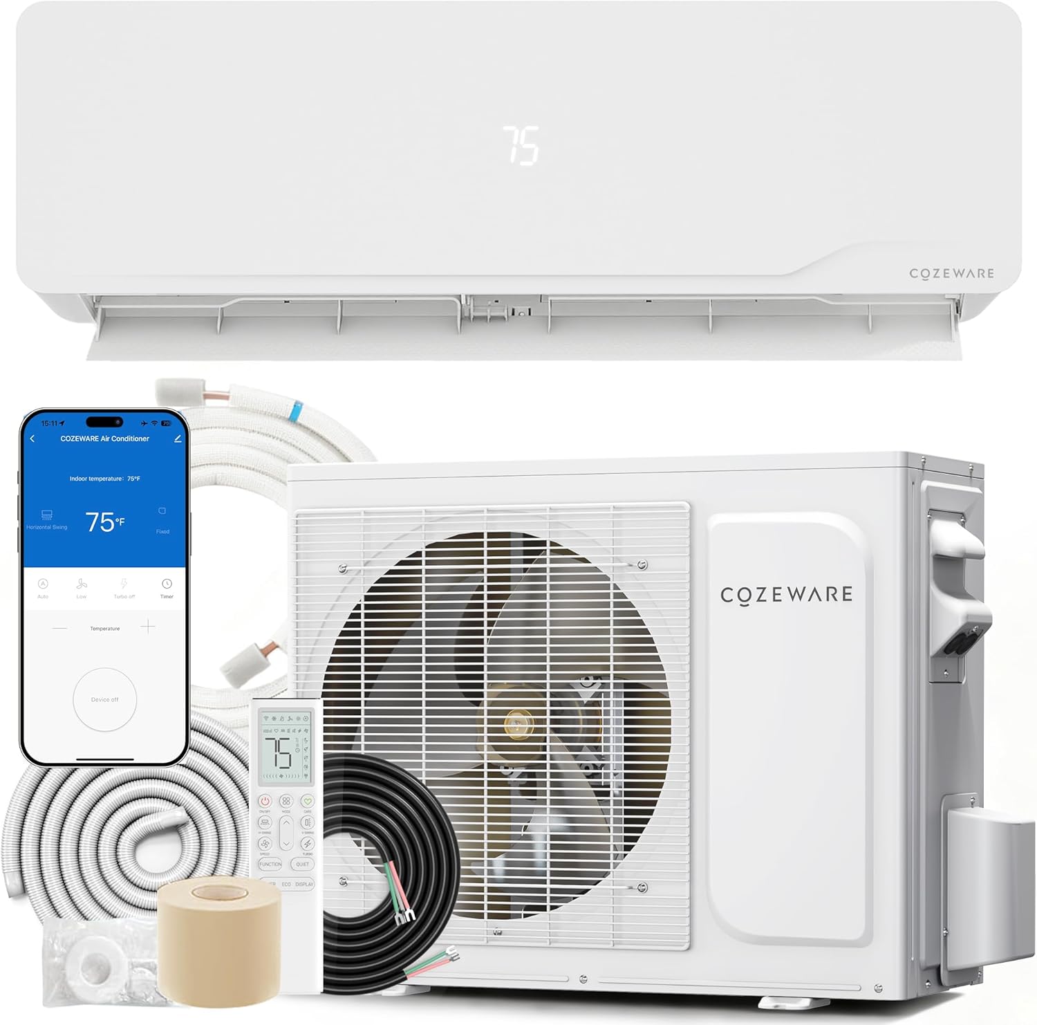12000 BTU Mini Split Air Conditioner Heat Pump, 115V 20 SEER2 Ductless Inverter System Works with Alexa and WiFi, Cools 
