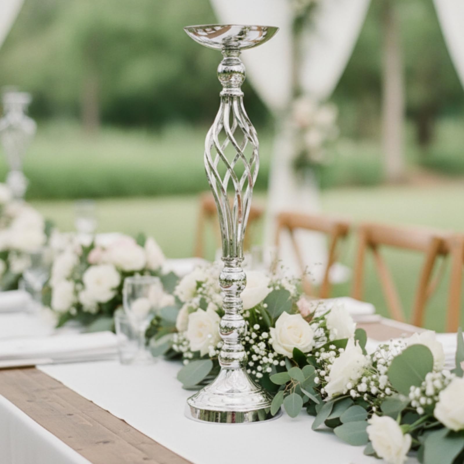 Portacandele da Matrimonio Supporto Colonna Centrotavola Alzata Metallo Piatto Rotondo Bordo Basso Base Ampia Superficie Riflettente Adatta a Cerimonie Anniversari Casa , Oro , Grande H58cm