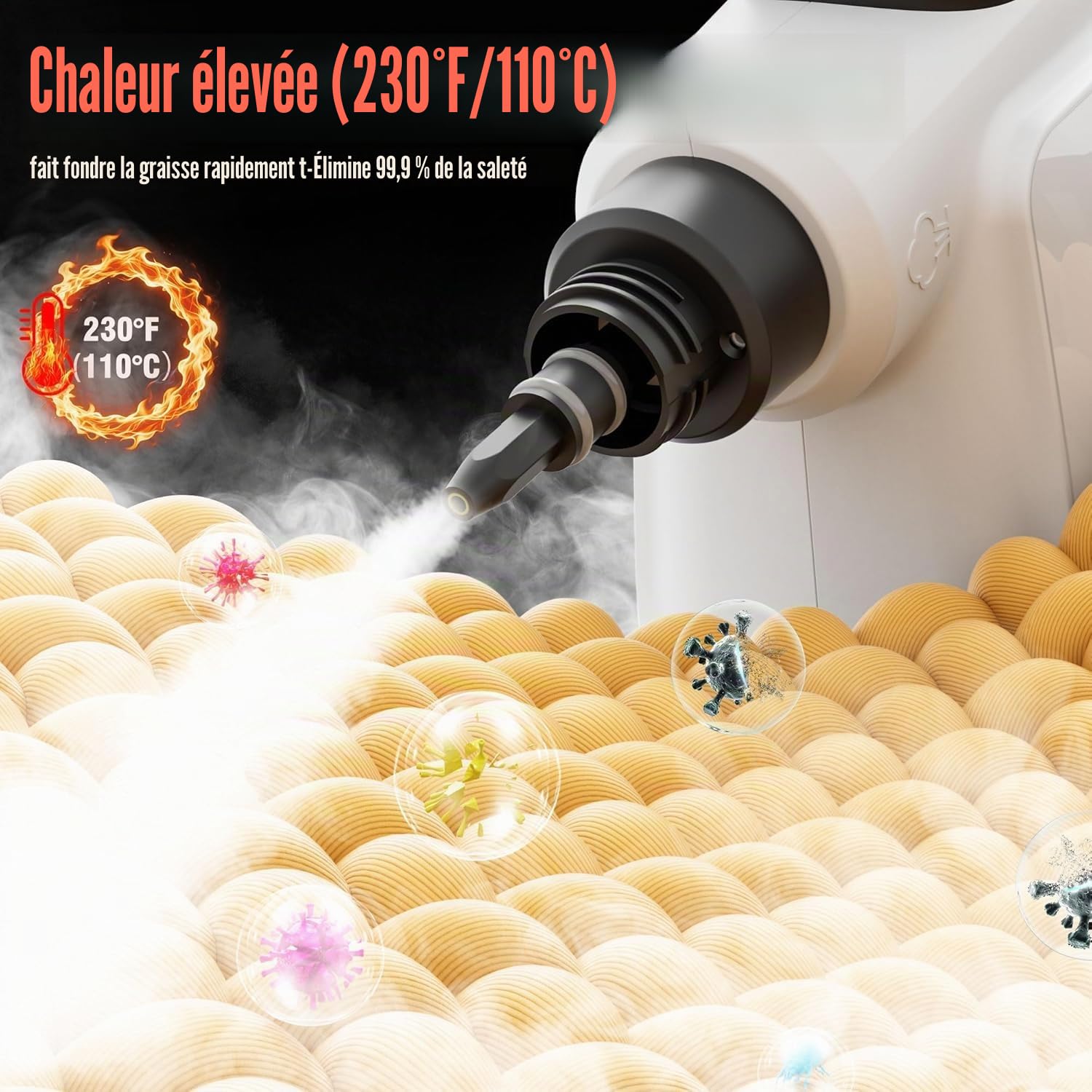 Nettoyeurs Vapeur éLectriques à Main Portable Nettoyeur Vaporisateur Voiture, Cuisine, FenêTres, Canapé, Carrelage 1050w, 3.2bar 400ml Nettoie, DéGraisse & DéSinfecte