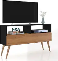 Rack Bancada E&a Tv 43 Pol. Sala Com Pes Retro 1 Gaveteiro (Preto/Nature)