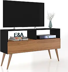 Rack Bancada E&a Tv 43 Pol. Sala Com Pes Retro 1 Gaveteiro (Preto/Nature)