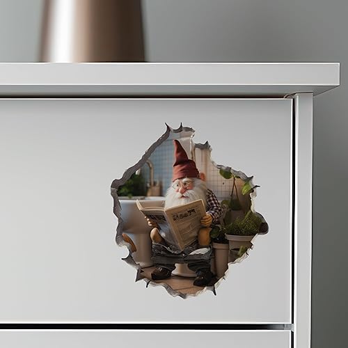 Miniatura 6 de Calcomanía de gnomo en el inodoro en el agujero de la pared - Pegatina de pared 3D con agujero de ratón