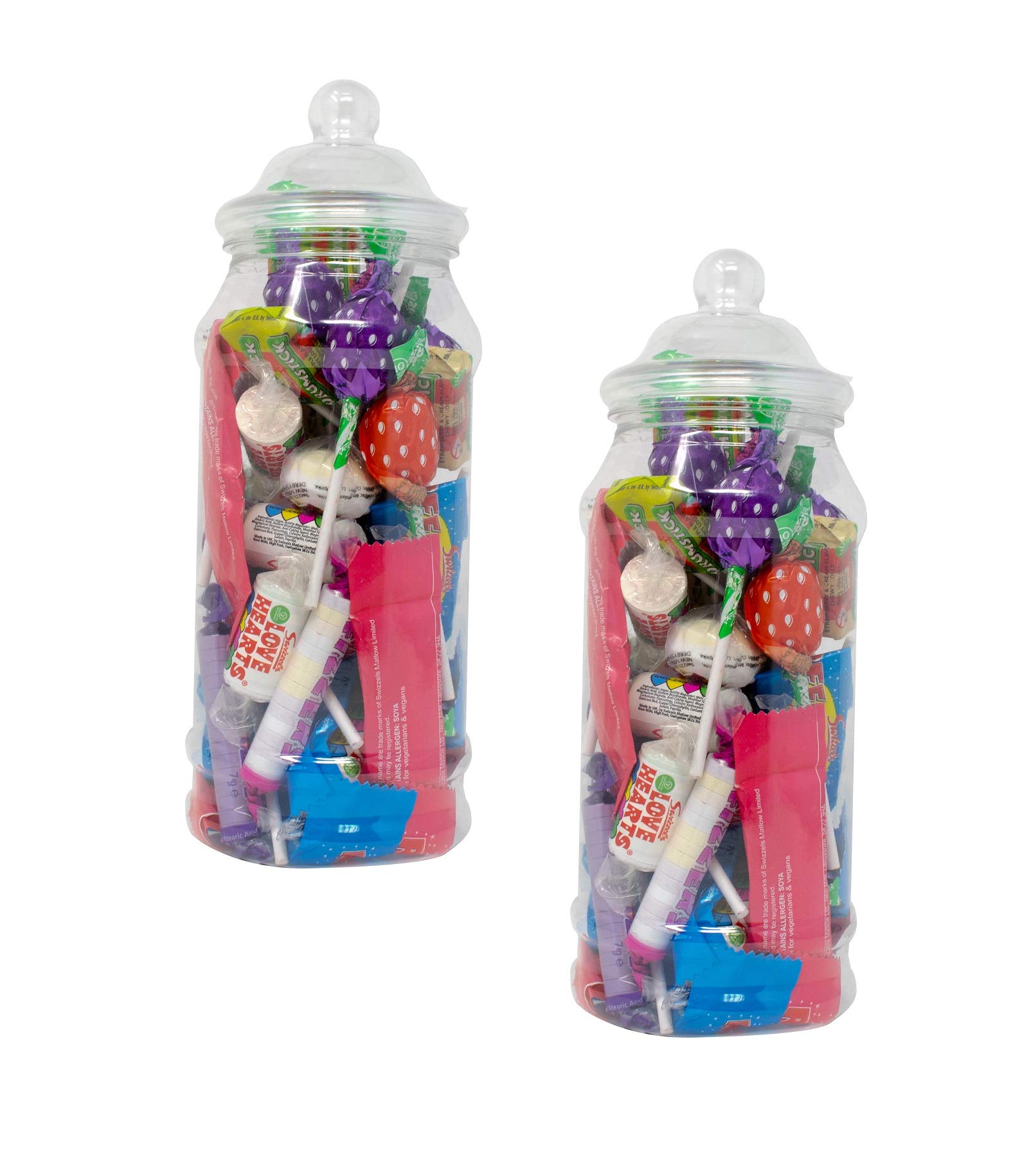 Kids Sweets Pick N Mix Candy Buffet Party Victorian Style Clear Plastic Sweet Jar Holder 19cm Tall 970ml - Set of 2 Kitchen Storage Wedding Christening Birrhday