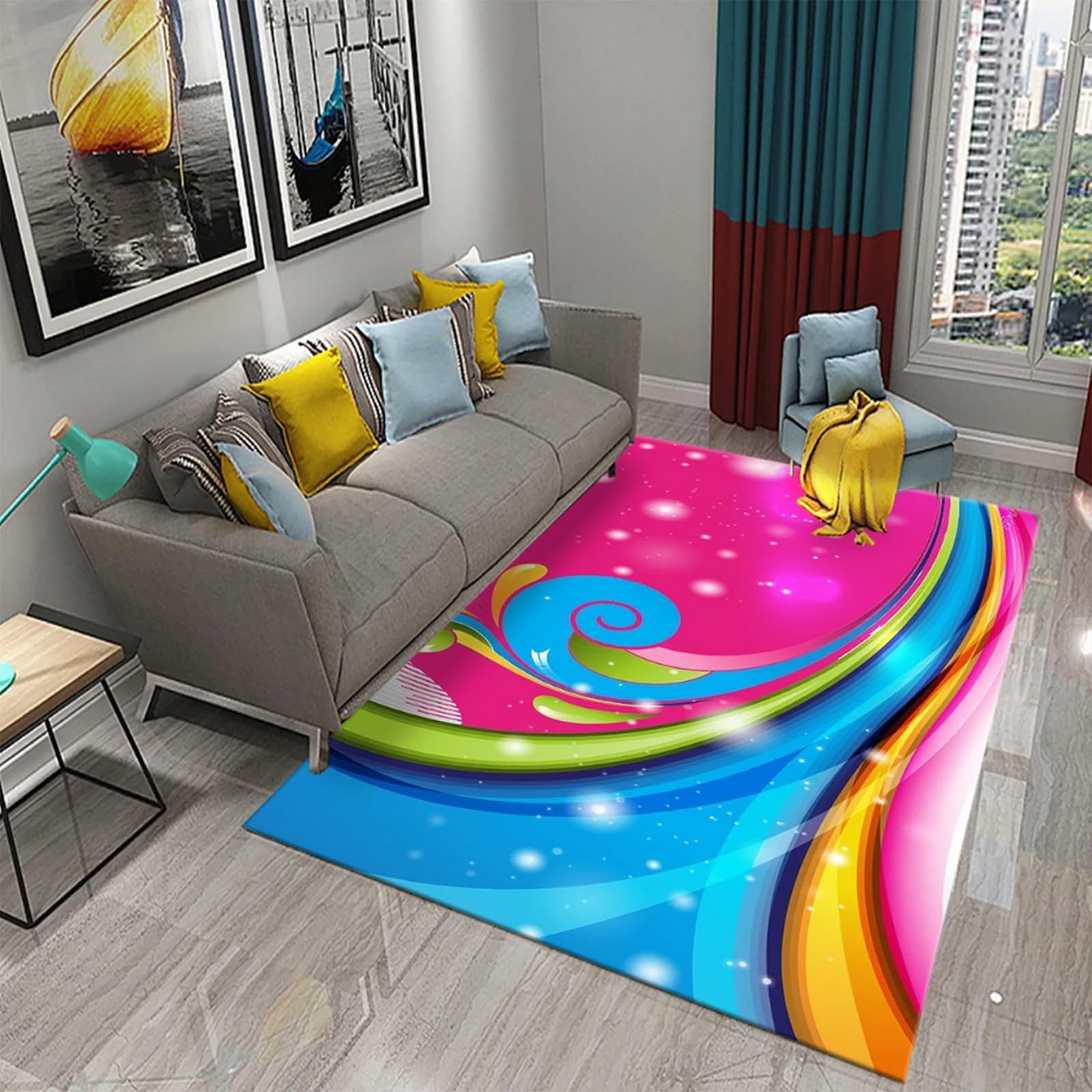 Tapis de salon moderne 100x200 cm flanelle géométrique