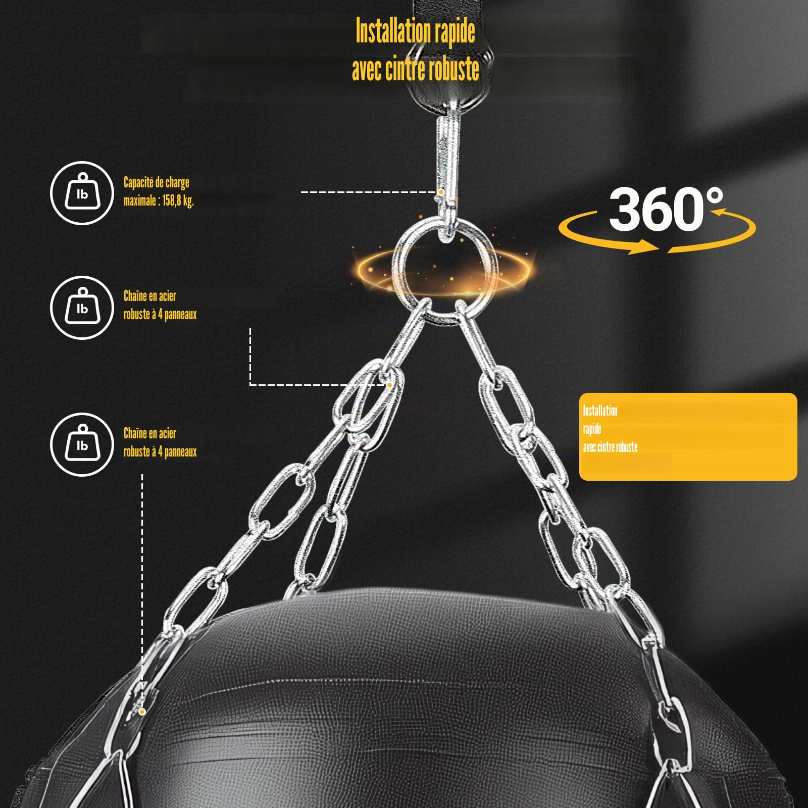 Sac de boxe pour adulte 120 cm pour garçon et enfant unisexe pour intérieur et jardin avec gants de boxe, enveloppes, chaîne, crochets de plafond pour MMA Grappling Muay Thai