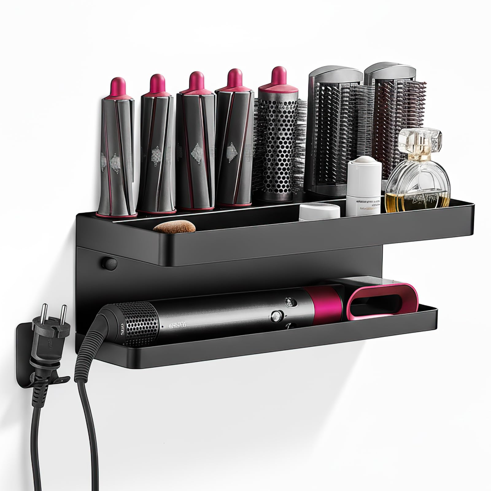 AXNSATRE Halterung Ohne Bohren für Dyson Airwrap & ZubehöR, Halterung Wandhalterung für Dyson Airwrap mit Schrauben und Kleber, Aluminiumlegierung Aufbewahrung für Dyson Airwrap (black) Küche, Haushalt & Wohnen