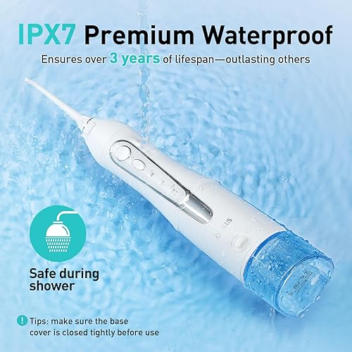 Miniatura 22 de Pista de dientes de hilo dental de agua: irrigador bucal portátil inalámbrico de 10.1 fl oz, limpiador de riego de viaje recargable IPX7 Negro