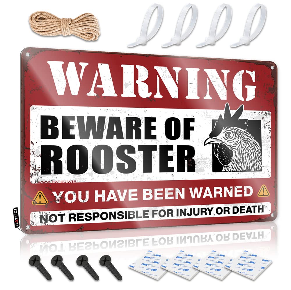 Farmhouse Signs Tin Military Optical Illusion Name Beware Of Rooster - Easy To Hang Art(20X30CM)