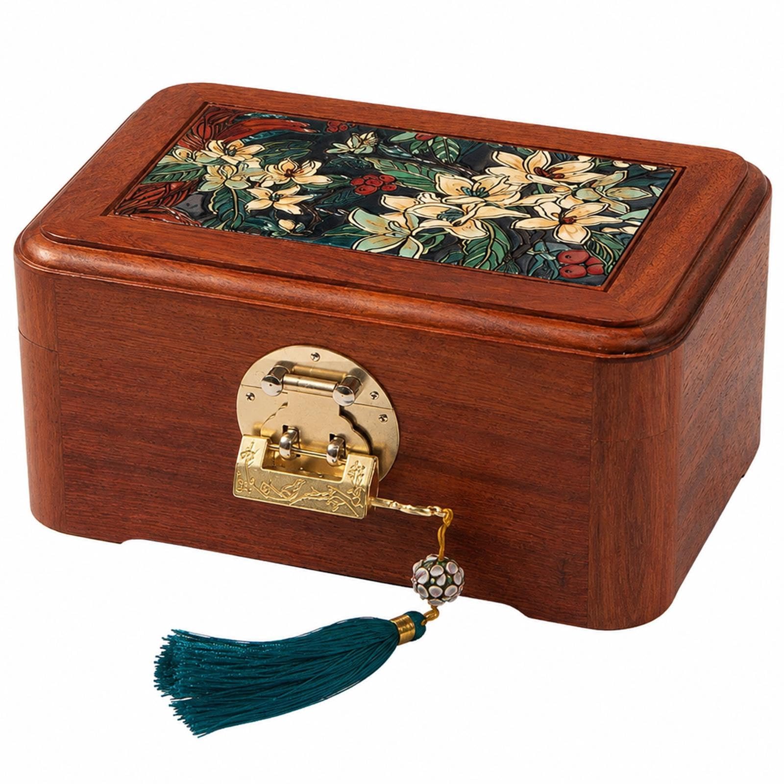 Portagioie In Legno Vintage Con Coperchio Floreale Dipinto A Mano