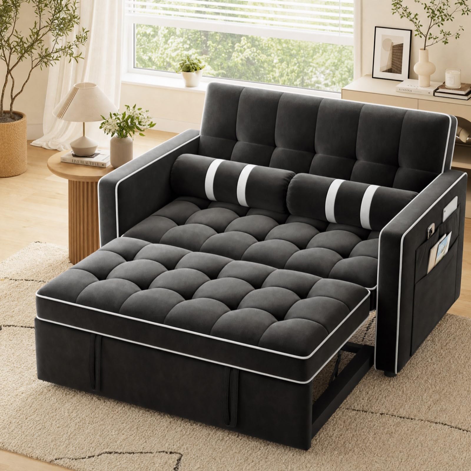 3-in-1 Velvet Convertible Sleeper Sofa