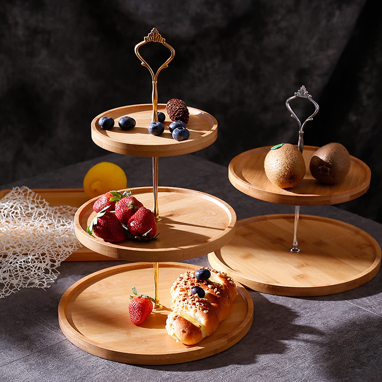 Présentoir à Gâteau 3 couches en bambou gâteau stand Creative Dessert Présentoir Retro Afternoon Tea Dessert Table gâteau de mariage Assiette pâtisserie stand Stand de Gâteaux