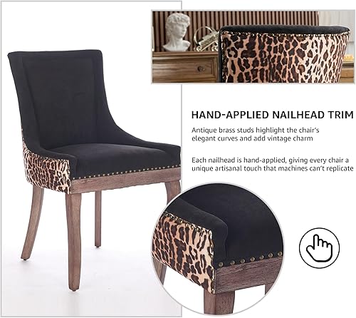 Miniatura 4 de Sillas de Comedor - Juego de 6 sillas de comedor modernas, tapizadas de tela con respaldo alto con ribete de cabeza de clavo y patas curvadas de 09