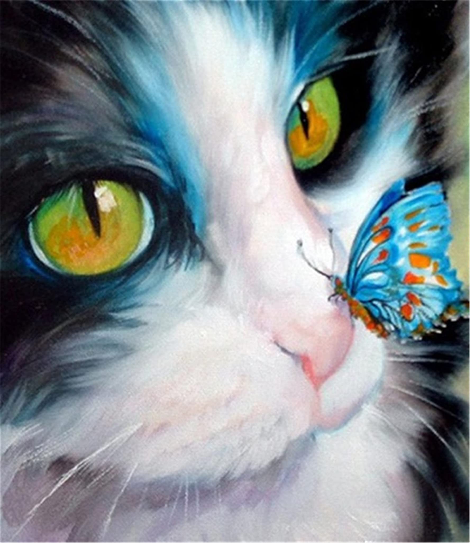 CaptainCrafts Paint by Numbers for Adults, Paint by Number DIY Oil Painting Paint by Number Kits Linen Canvas 16x20 Inch Wall Art House Decor Gifts (with Frame, Cat Head and Butterfly) — image 1
