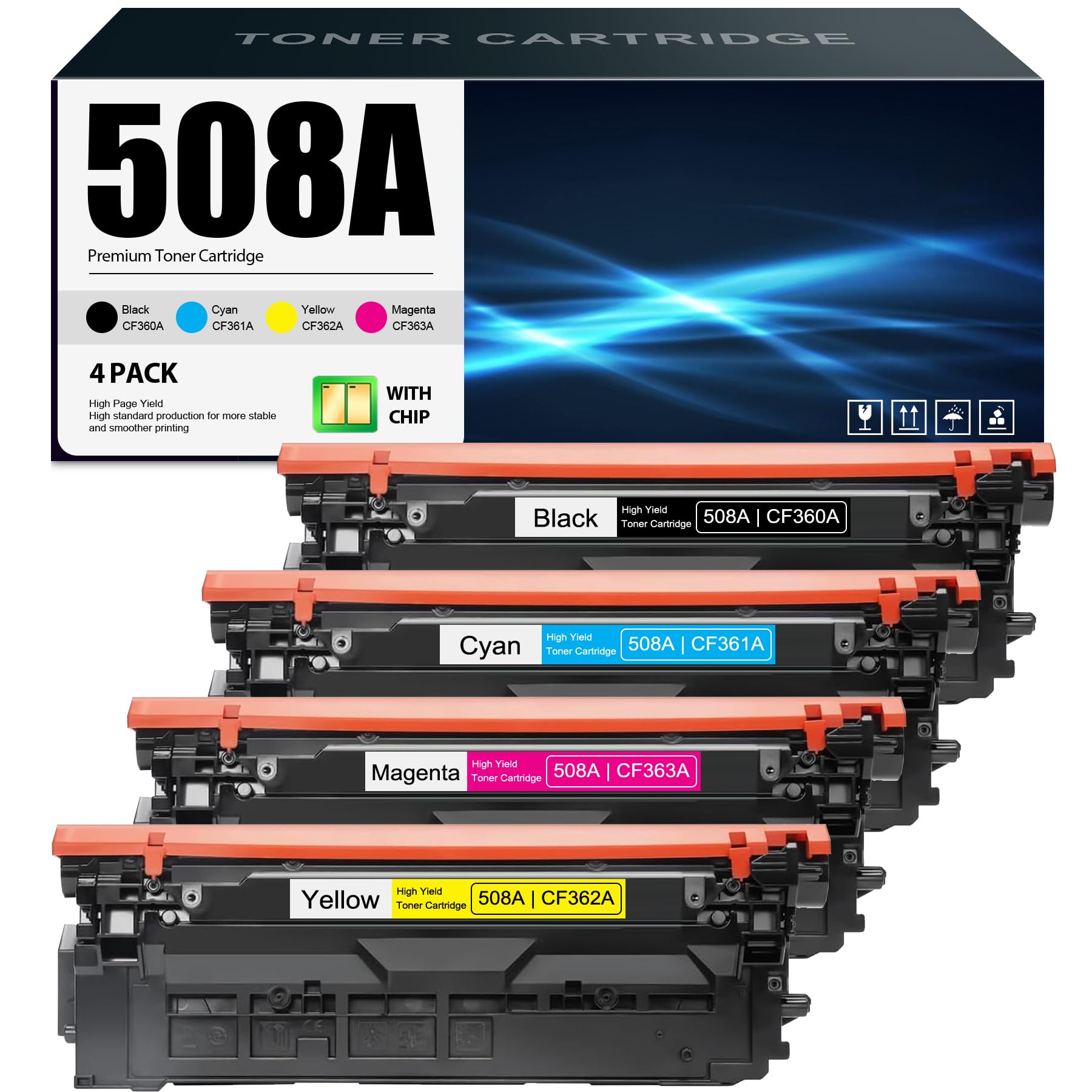 508A Toner Cartridges 4 Pack Replacement for HP 508A Toner Cartridge Work with Color Laserj Enterprise M552, M553, MFP M577 Series | CF360A CF361A