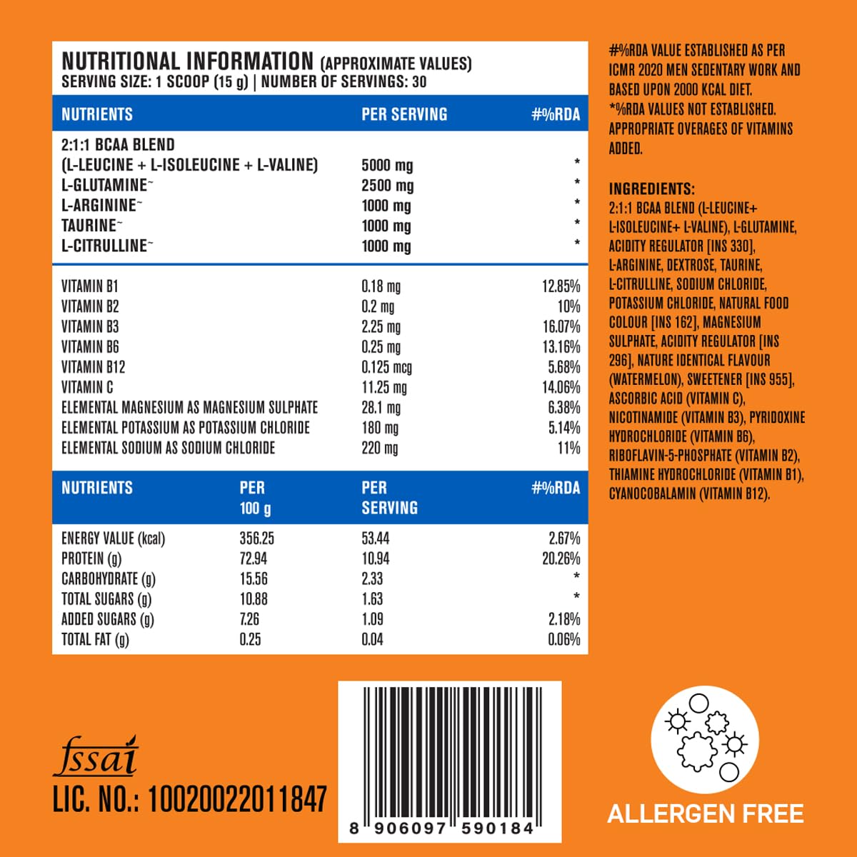 Fast&Up BCAA Advanced Watermelon - 30 Servings, Informed Sport Certified | For Muscle Recovery, Endurance & Hydration | BCAA (2:1:1) + Muscle Activators + Electrolytes - Image 2 thumbnail