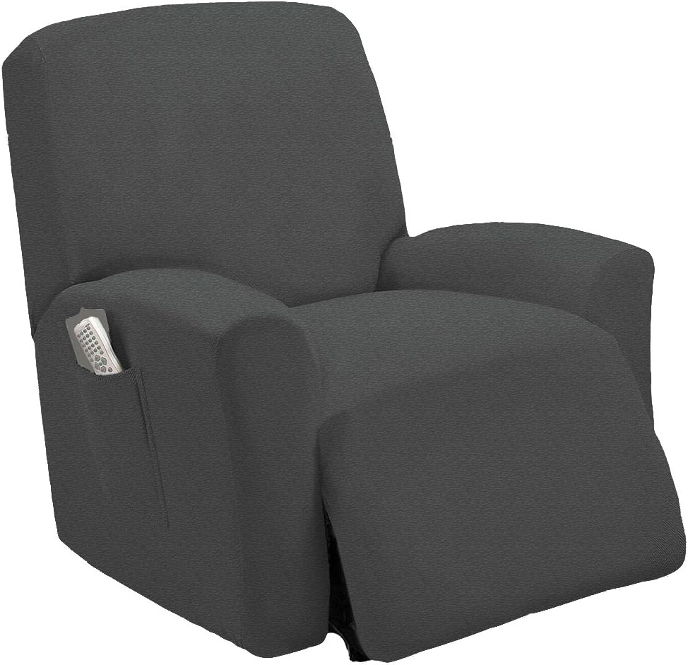 Golden Linens One piece Stretch Recliner Chair Furniture Slipcovers with Remote Pocket Fit most Recliner Chairs (Gray)