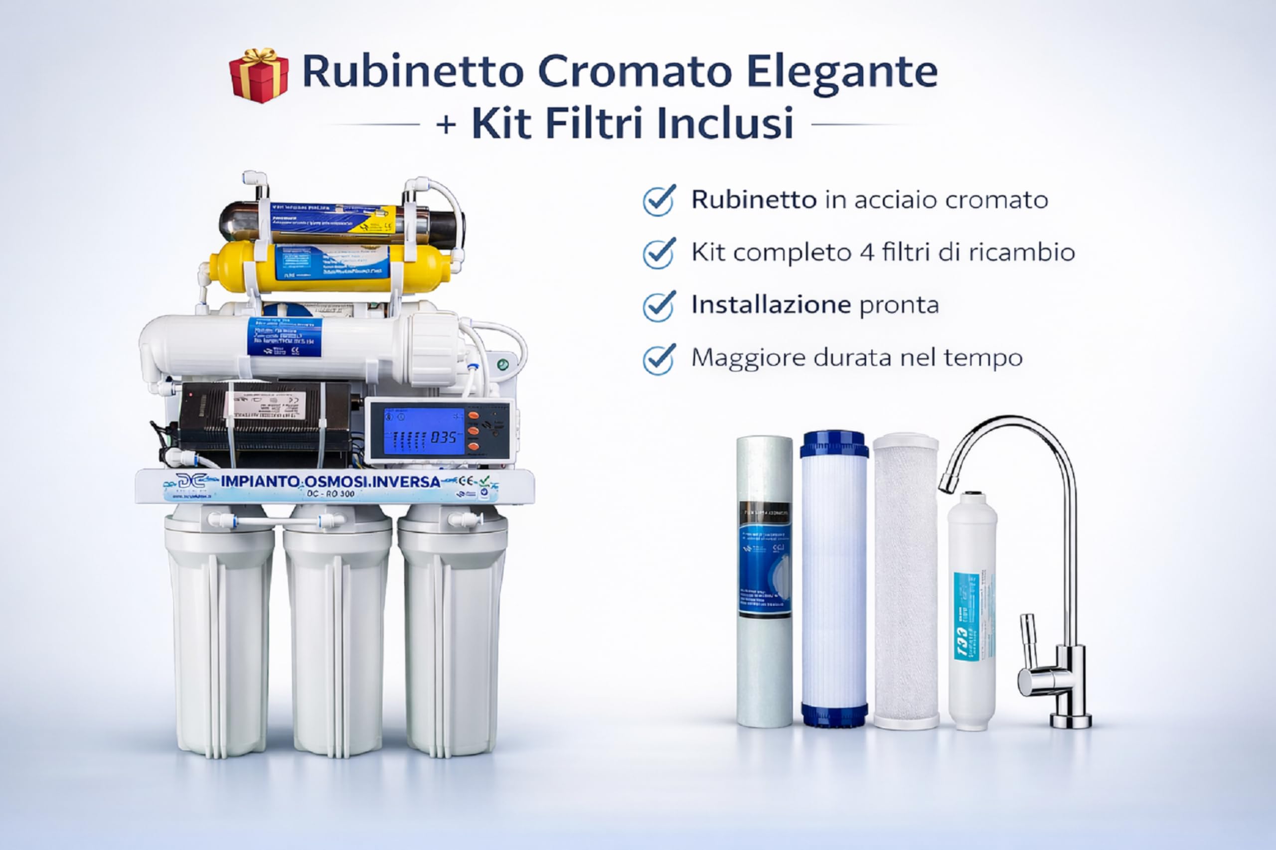 Depuratore Acqua Osmosi Invera 8 Stadi con Lampada UV | Purificatore domestico per acqua potabile dal rubinetto di casa