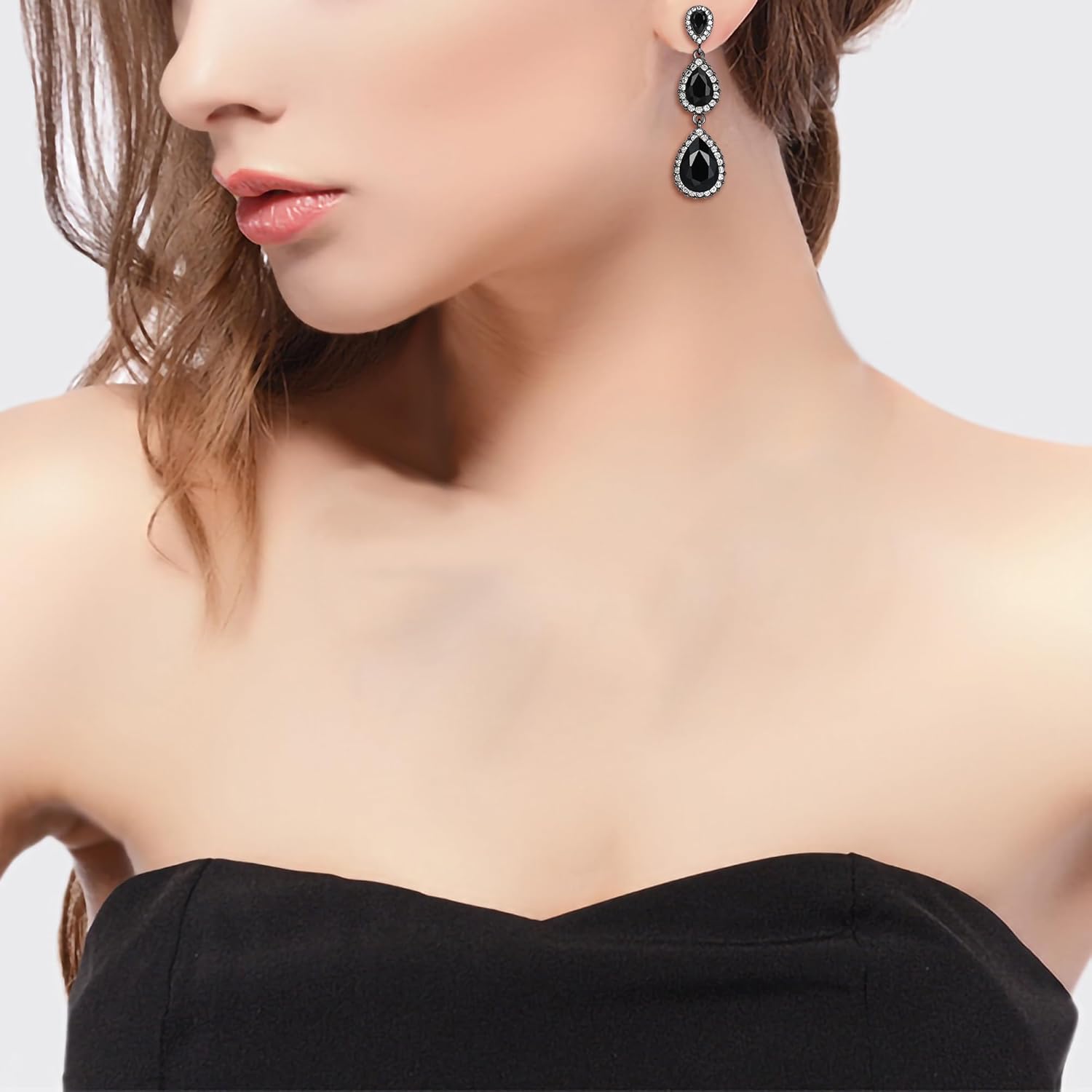 BriLove Gorgeous Shiny Rhinestones Teardrop Chandelier Long Dangle Earrings for Wedding Bridal Party Prom Jewelry Accessories - Image 3