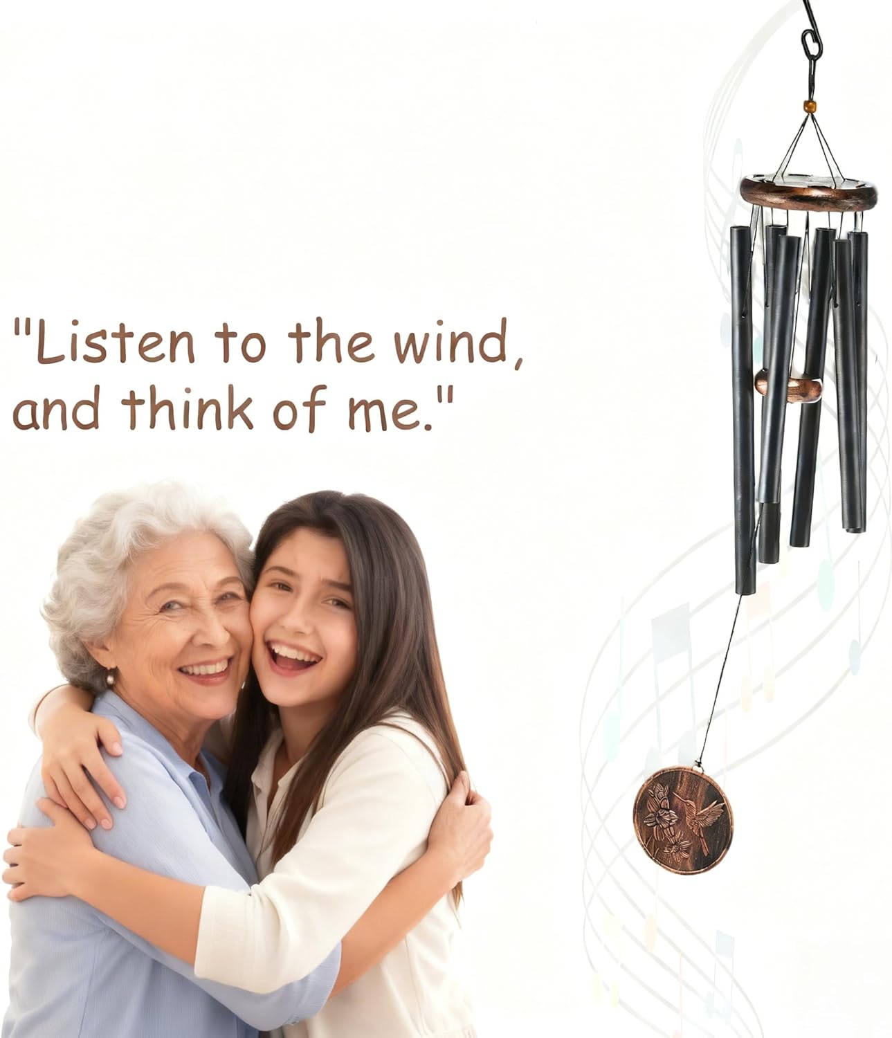 Vintage Deep Tone Hummingbird Wind Chimes for Outside, Tree of Life Memorial Chimes, Black Metal Garden Patio Decor (Hummingbird)