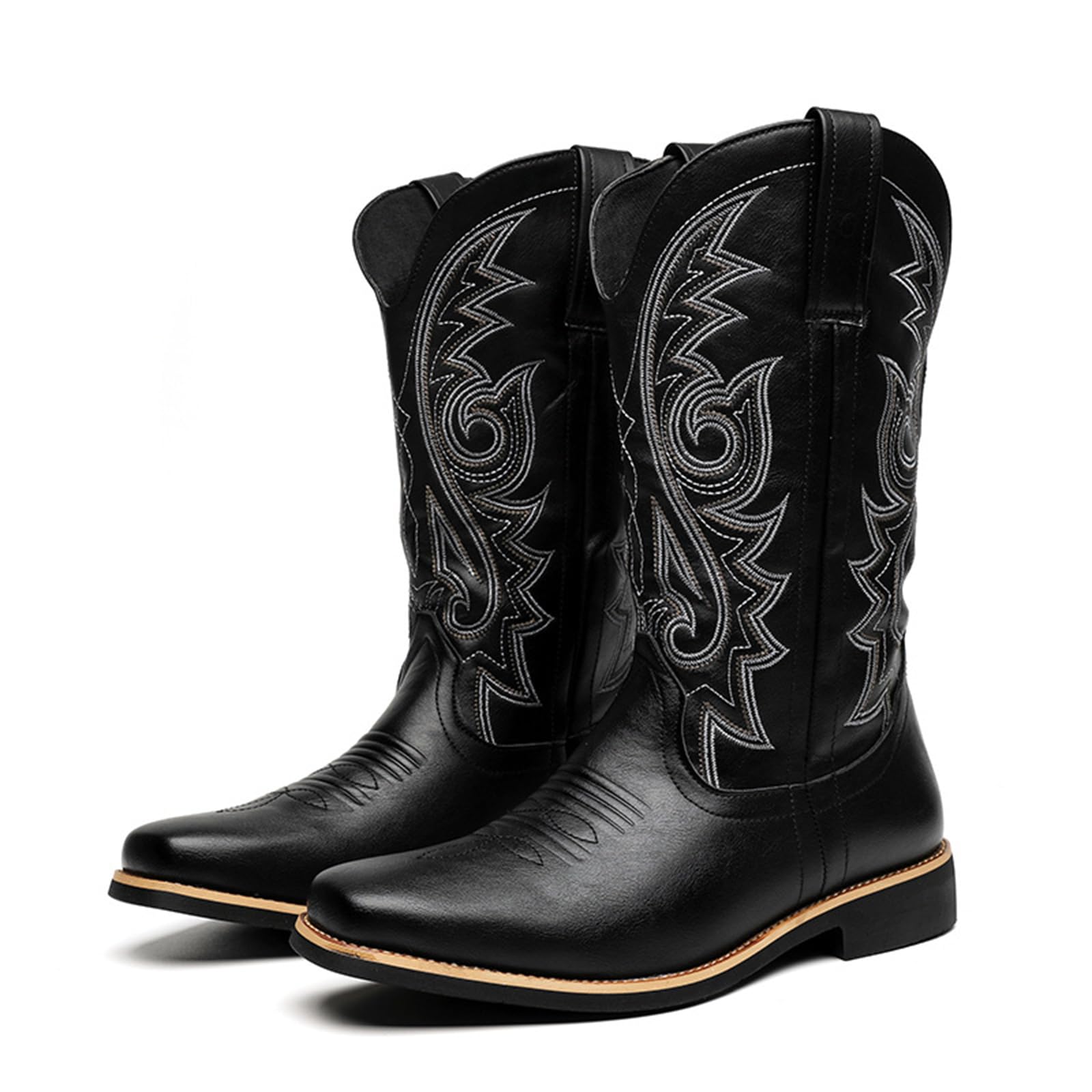 Stivali da Cowboy Uomo Stivali Western Classici Ricamati | PU in Pelle Stivali Country da Ballo con Suola in Gomma Antiscivolo Tacco Basso Vintage Marrone Nero