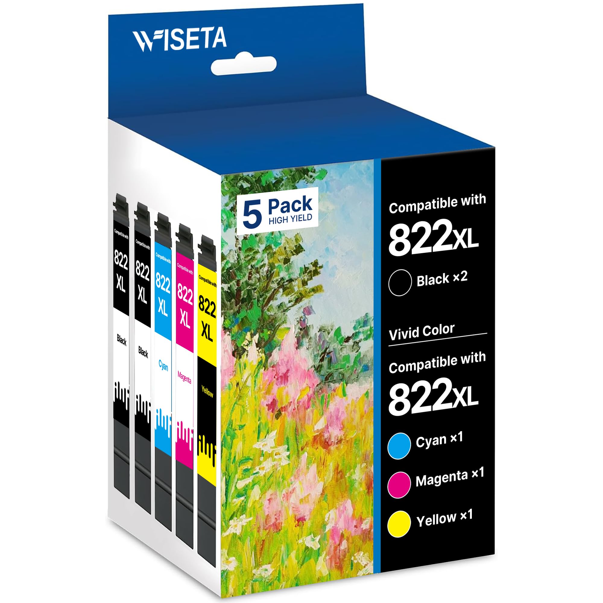 5 Pack 822 XL Ink Cartridges Remanufactured for Epson 822XL Ink Cartridges High Yield for Epson 822 XL T822 T822XL for Workforce Pro WF-3820 4820 WF-4830 4833 4834 Printer (Black/Cyan/Magenta/Yellow)