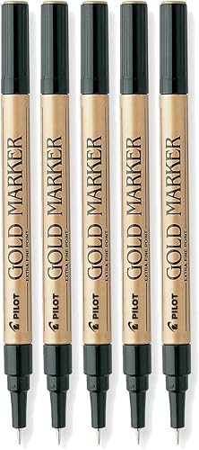 Pilot Marcador de pintura permanente metálico dorado, punta extrafina, paquete de 5 (41500)