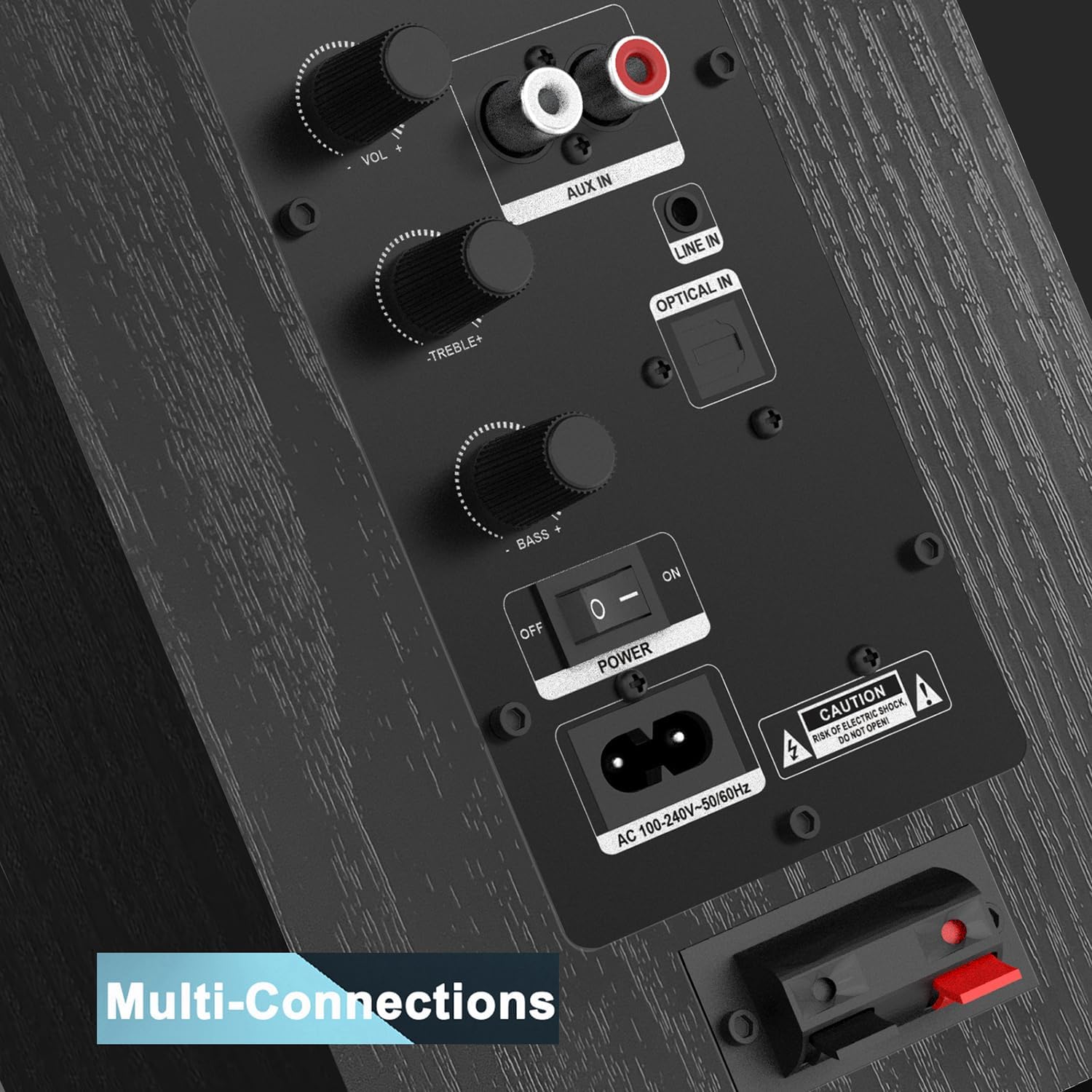 LONPOO Bluetooth Bookshelf Speakers, 60W Powered Speakers with Bluetooth/AUX-in/Optical/RCA, 4" Woofer and 1" Tweeter (Black) - Image 6