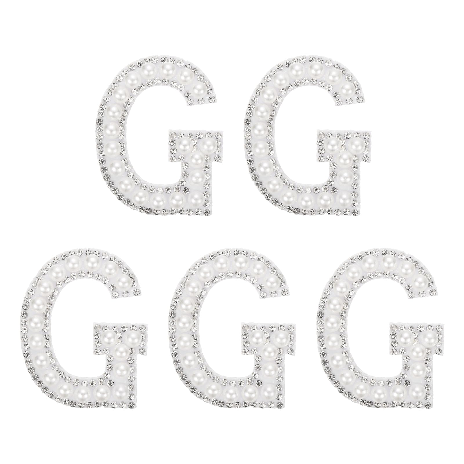 sourcing map 5 Pcs Pearl Letter G Patches, Pearl Rhinestone A-Z Alphabet Sew on Patches, Glitter Letter Applique for Clothes Hats Fabric DIY Backpack, White