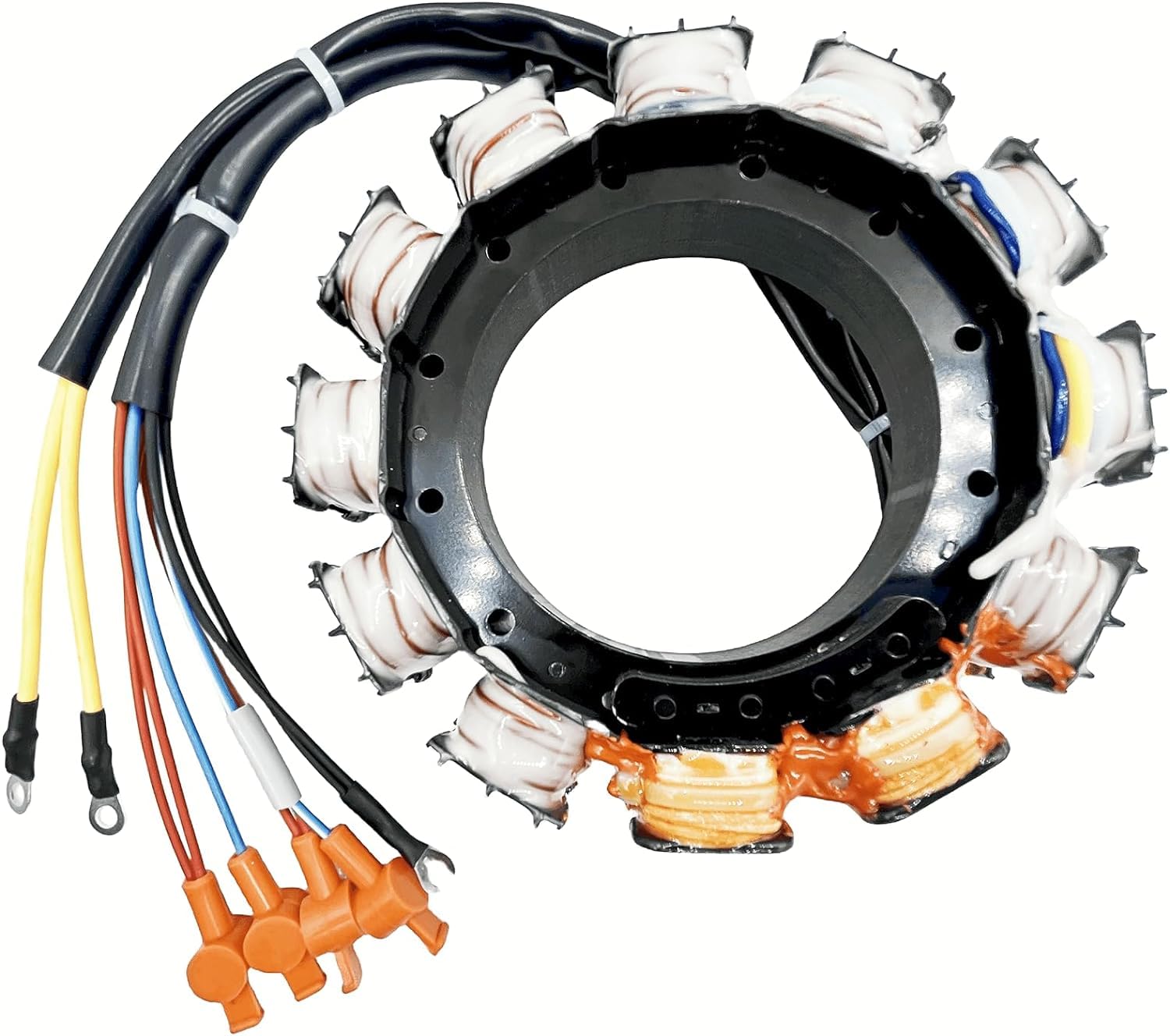 Mercury 40 Amp Estator 6 Cyl 200 HP 1992 – 1999 Model EFI Serial # 0d082000 – 0 G840500 WSM 174 – 9610 K2 OEM # 398 – 9610 A3, 398 – 9610 A5, 398 – 9610 A6, 398 – 9610 A9, 398 9610 A14 – Ver Descripción