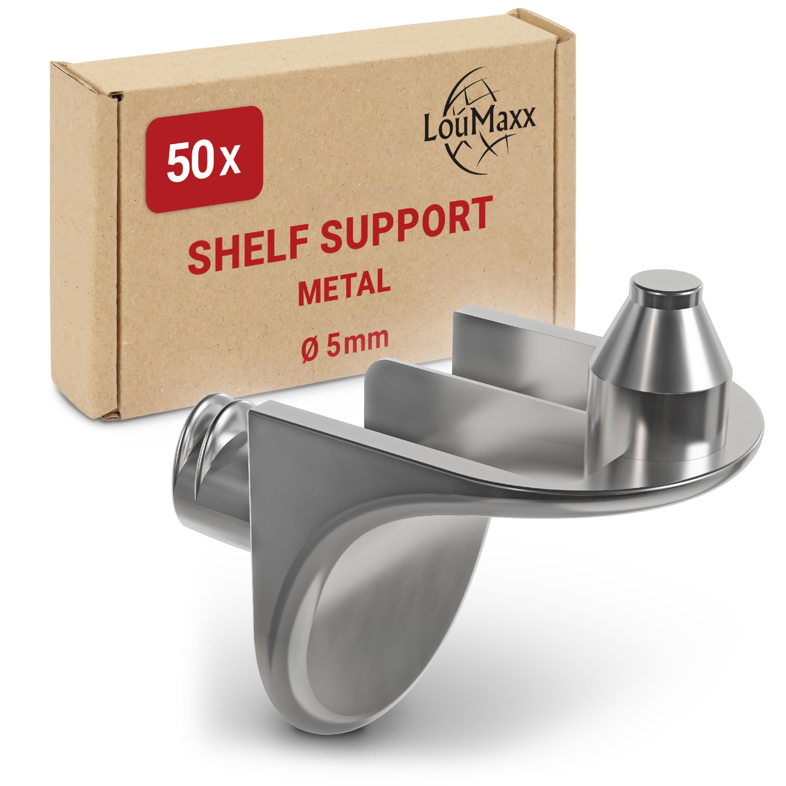 Loumaxx Nickel-Plated Angle Shelf Support With Double Pins, Set Of 50 Shelf Brackets, Safety Shelf Support 5 Mm, Shelf Holder Made Of Zamak,