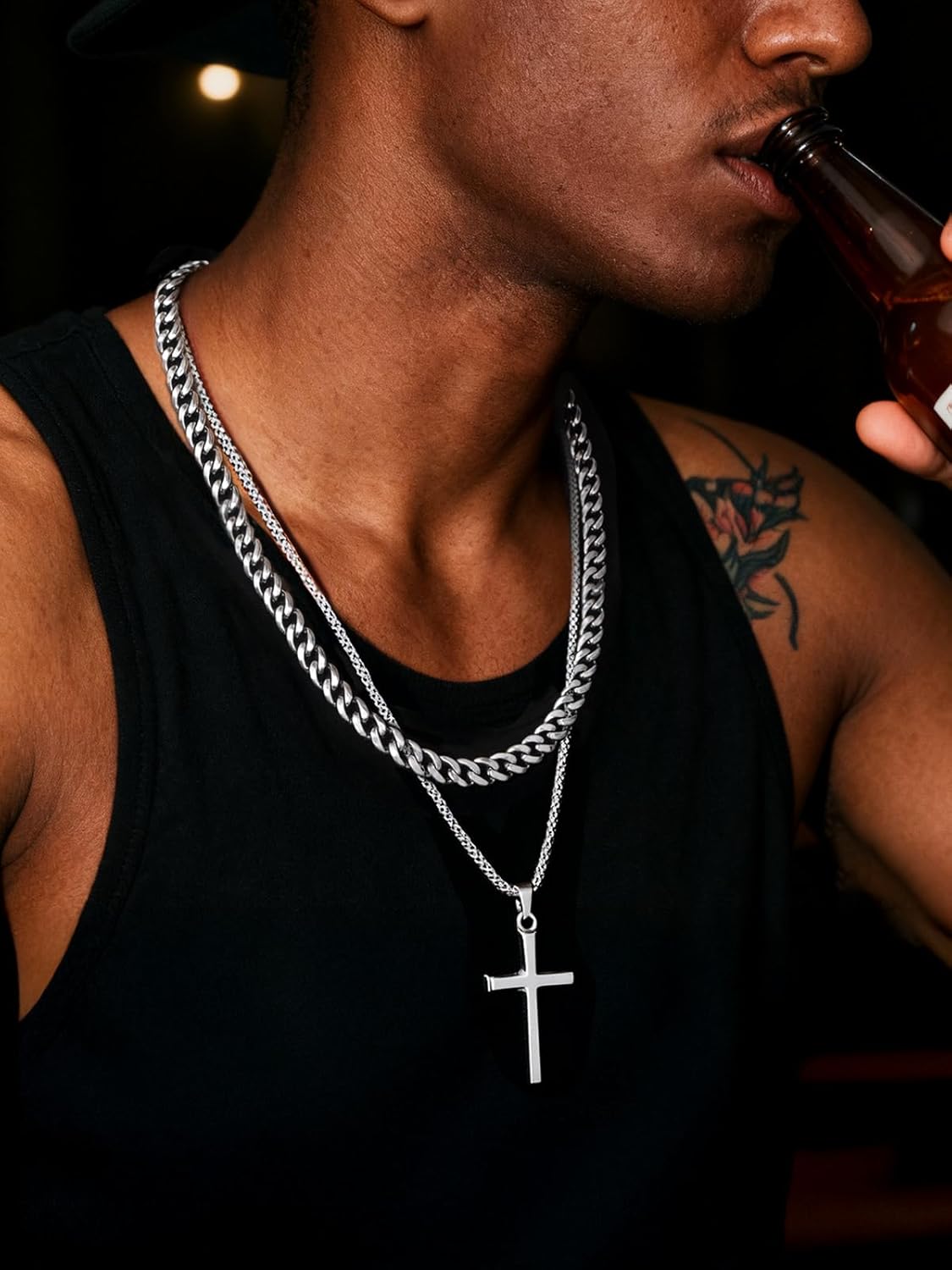 ChainsHouse Cuban Link Chain for Men, Stainless Steel Cuban Link Chain, Black/ 14K Gold Plated Cuban Chain Necklace, 6mm/9mm/12mm Width, Hip Hop Mens Jewelry, 18"-30", Send Gift Box