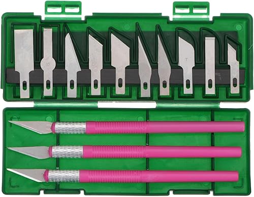 HARFINGTON 1 juego (13 piezas) de cuchillos de manualidades, 3 cuchillos Hobby Exacto y 10 piezas de 9 tipos de cuchillas de repuesto con caja de