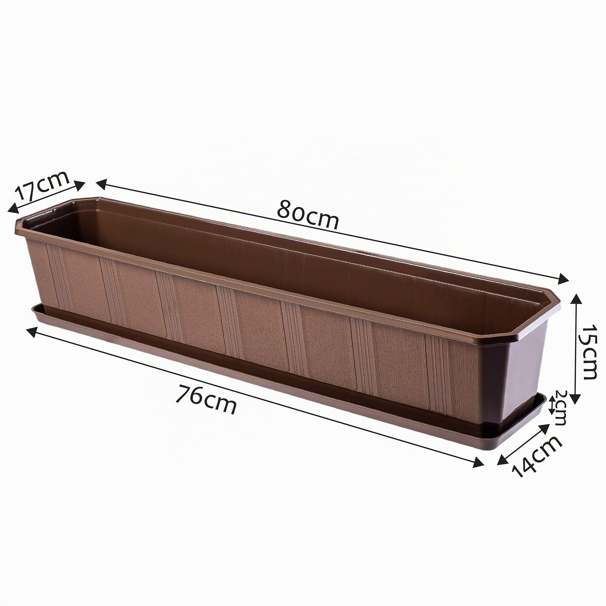 KADAX Fioriera Rettangolare per Davanzale da Esterno, Vaso da Balcone in Plastica con Sottovaso, Cassetta per Piante da Finestra (80 cm, Marrone)