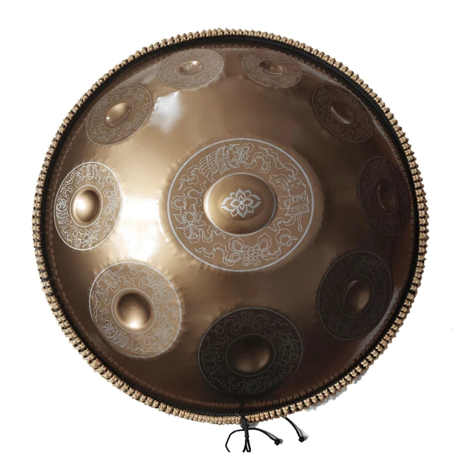 22-calowy złoty rzeźbiony bęben Handpan, 9-14 nut Król stalowy bęben z mniejszą zakładką, instrument perkusyjny 440/432 Hz (10notes-432Hz)