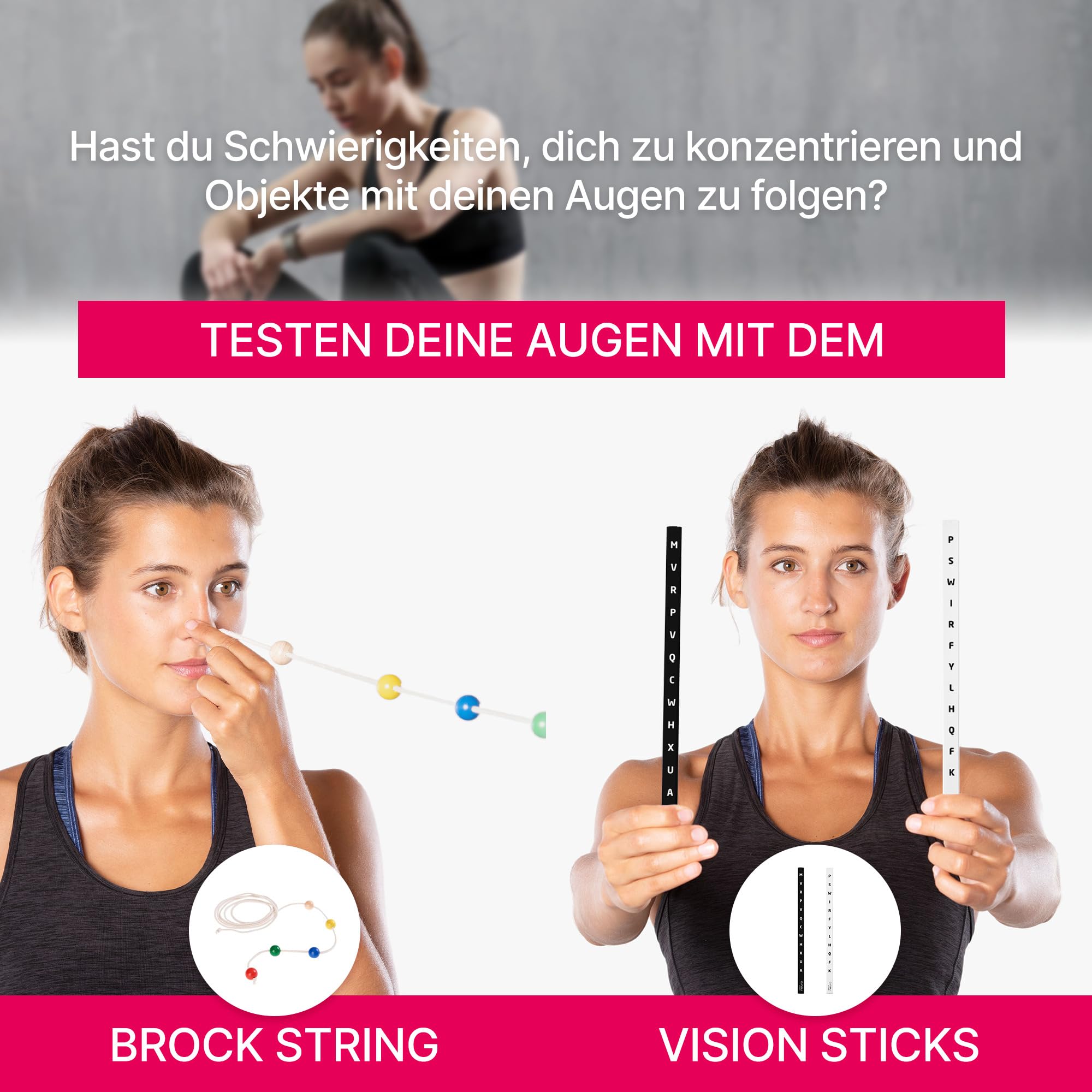 Kit de démarrage - Entraînement neuroathlétique pour une meilleure vision, réflexes et concentration - Avec panneaux visuels, string brun, lunettes et balle Marsden - Idéal pour le sport