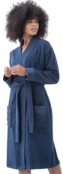 SEYANTE Organic Turkish Cotton Terry Hooded Kimono Bathrobe Robe for Women