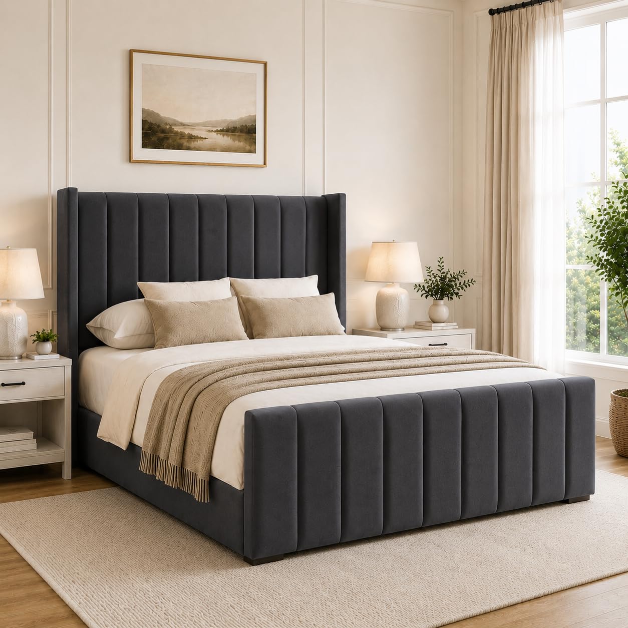 iq beds Panel Bedframe with Modern Gaslift Storage Option In Plush Velvet Bedroom furniture Single Double King and Super King Sizes