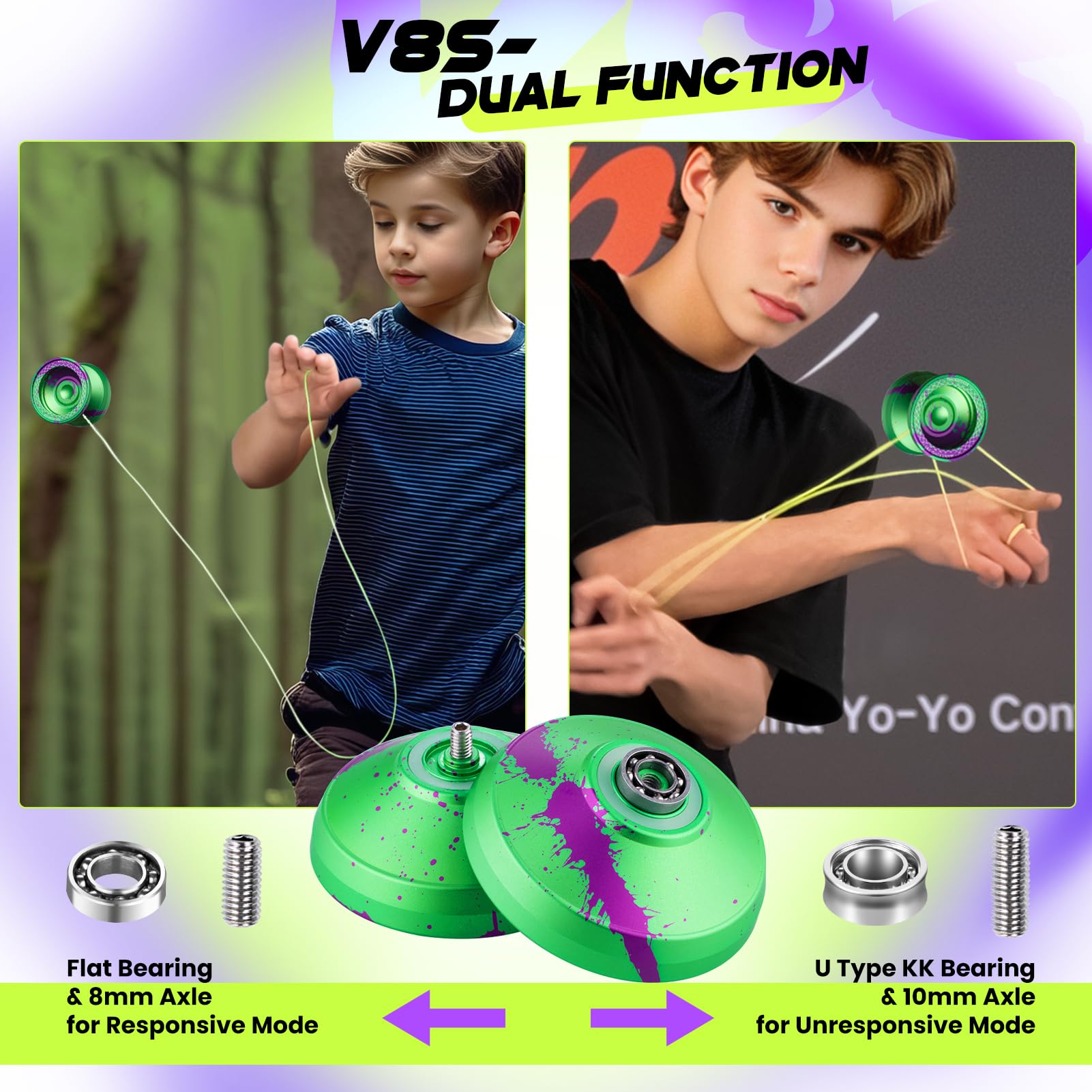 MAGICYOYO Yoyo V8S Yoyo professionale Finger Spin per principianti e giocatori avanzati, Yo Yo reattivo per bambini 8-12 o superiore, in lega di alluminio resistente trucchi non rispondenti Yo-Yo