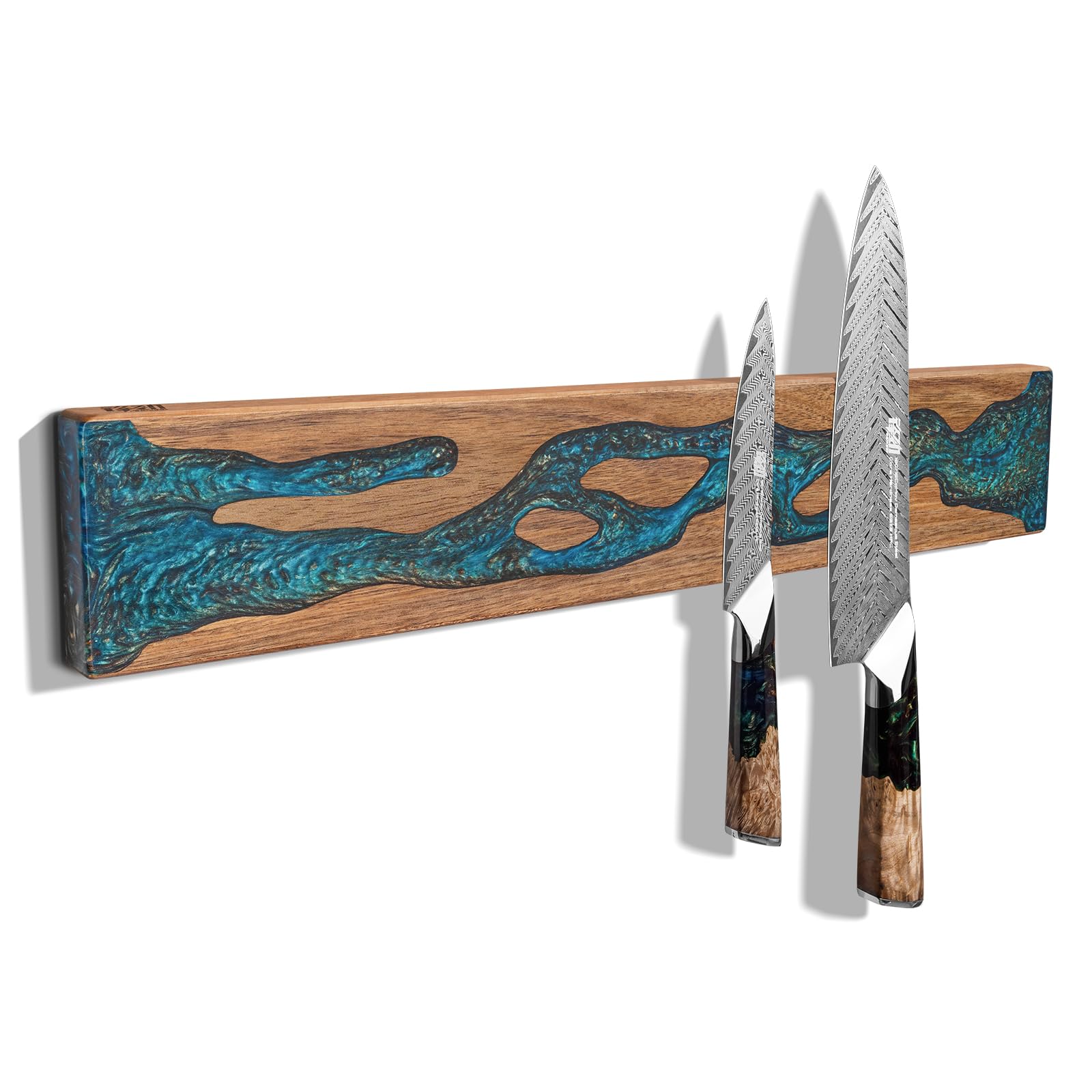 FINDKING Barre Aimantée Mur Bois Acacia Résine Bleue 46cm Sans Perçage