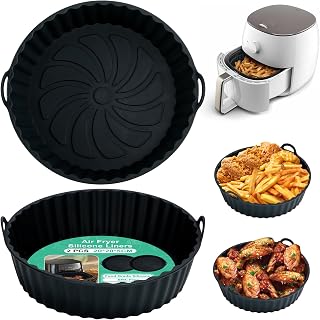 articulo Alyvisun Moldes Silicona Freidora de Aire, 2 Piezas Recipientes Bandeja Accesorios para Freidora sin Aceite Reutilizable Redondo Utensilios Cesta para Air Fryer, Microondas, Horno (Negro)