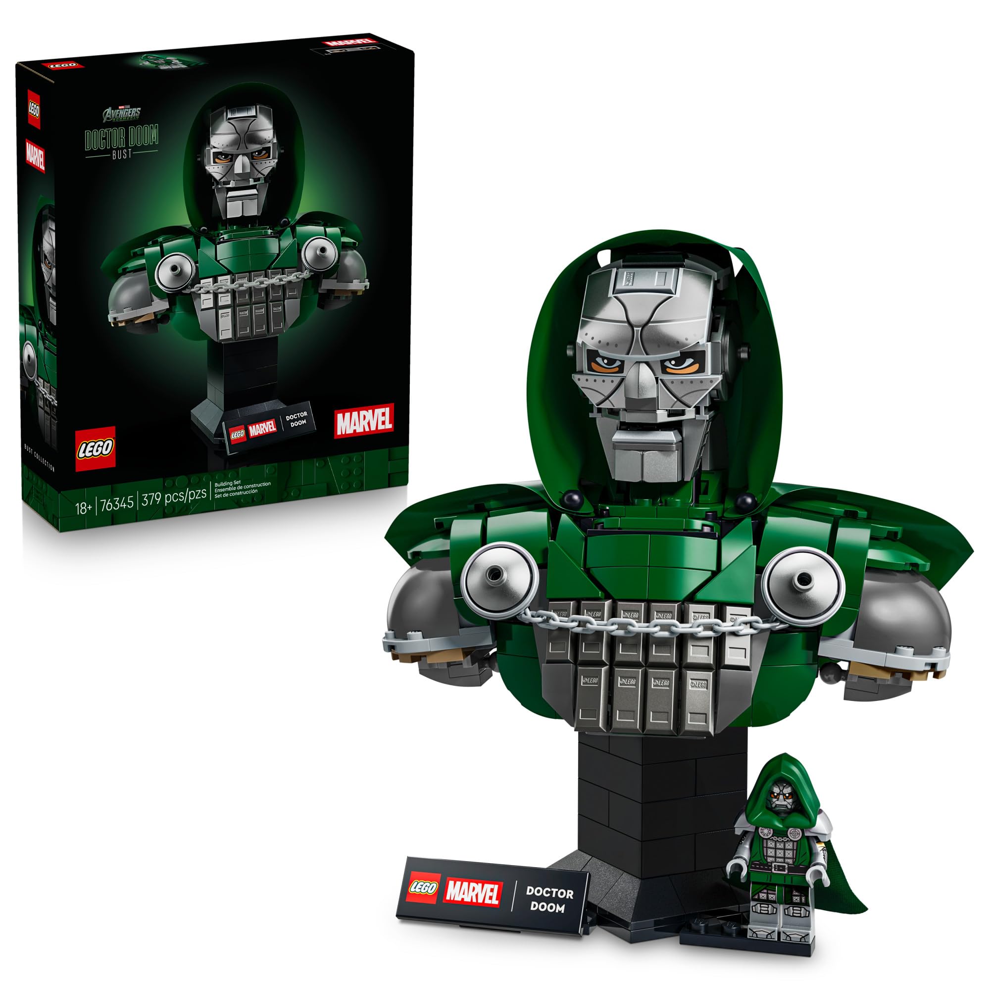 Marvel Doctor Doom Bust 76345 | Collectible Building Sets for Adults, Ages 18+, Movie Display for Bedroom or Book Shelf, 379 pieces, Gift for Marvel Fans