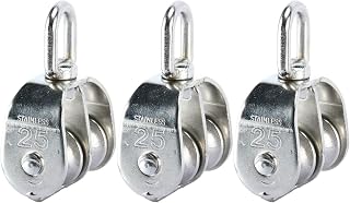Pulley Block,Pulley Roller,3 Pack Double Pulley Block in 304 Stainless Steel Crane Swivel Hook Double Pulley Roller Loading (M25)