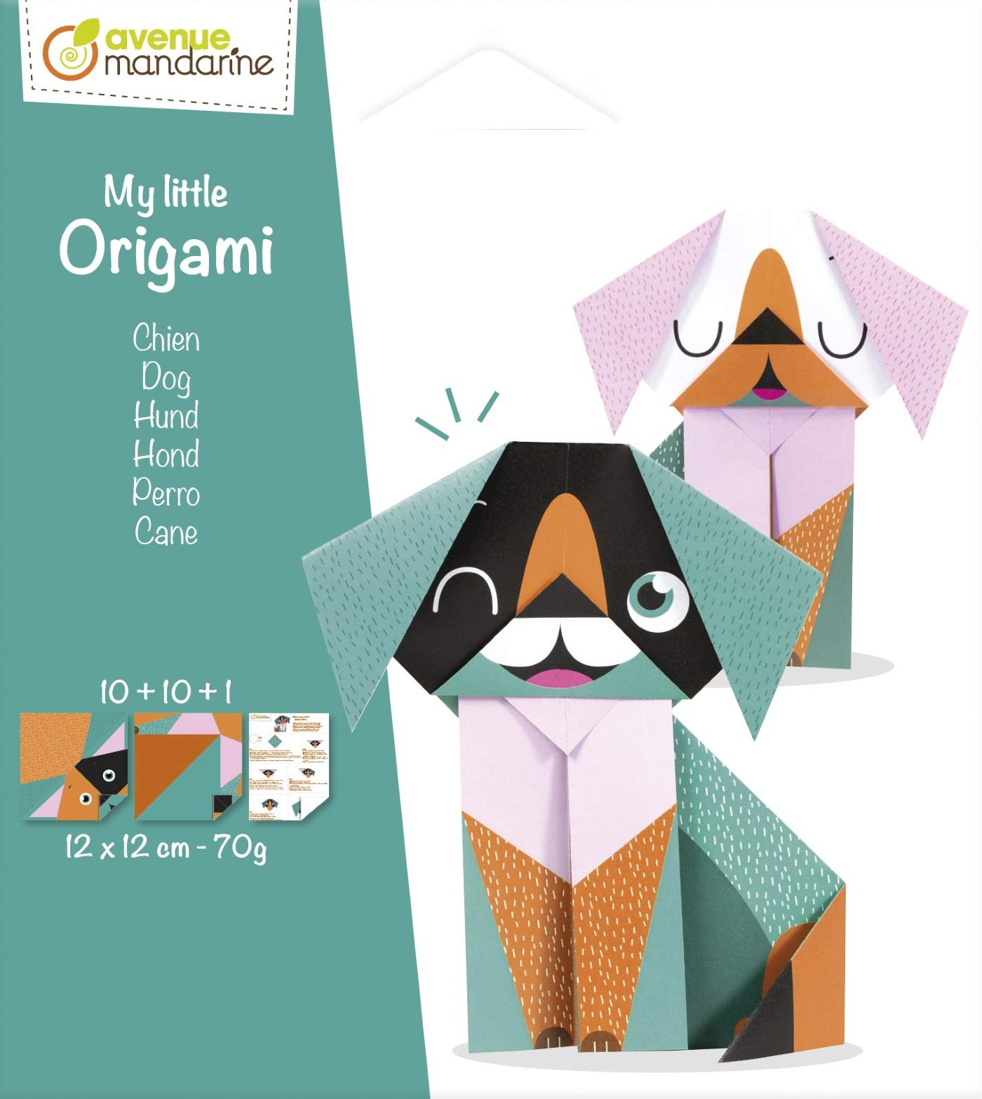 Avenue mandarine OR509C - Une pochette My little Origami 20 feuilles 12x12 cm 70 (avec modèle de pliage inclus), Chien