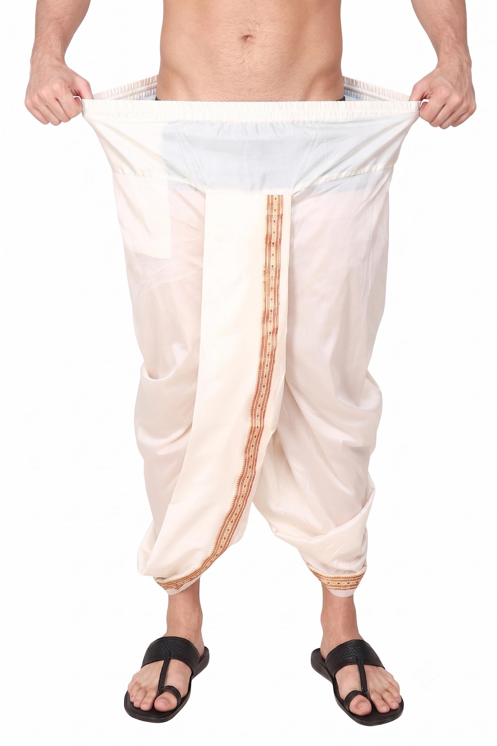 Rameshwaram Fabrics Herren Seide Ready to Wear Dhoti für Männer (fertige Dhoti-Hose mit Dupatta), passend zu Kurta, Einheitsgröße