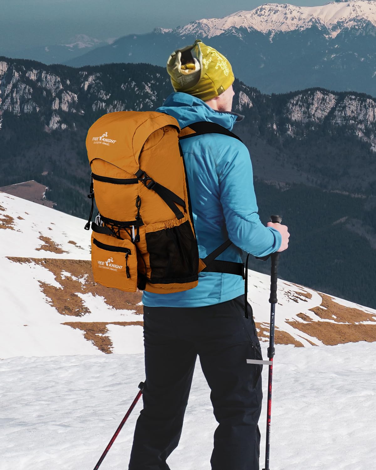 Zaino da trekking da 25 l, con tasca rimovibile, piccolo zaino da trekking in nylon, unisex, leggero, per campeggio, escursionismo, viaggi, colore giallo