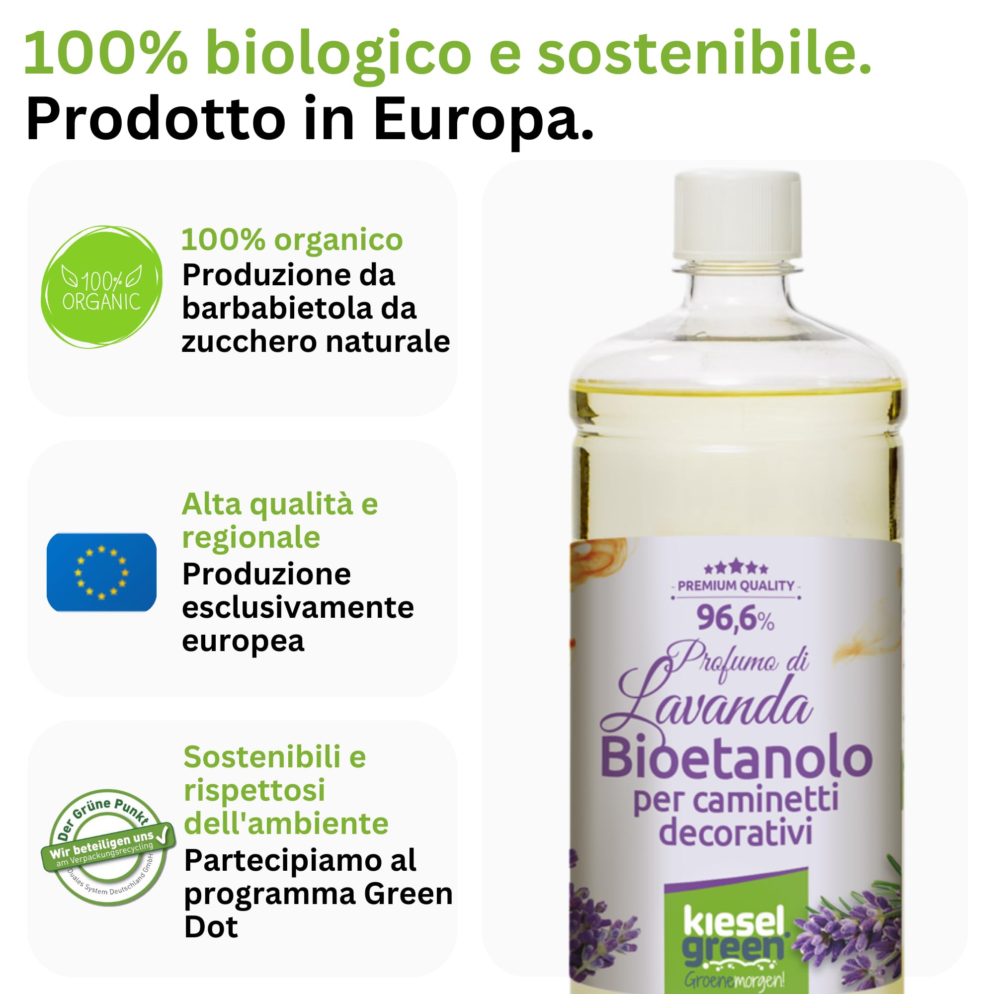Etanolo Riscaldamento Ambienti KieselGreen Bioetanolo 10 Litri Con Profumo - Carburante Per Camini A Bioetanolo, Fragranze Multiple, 100% Biologico E Sicuro Bioetanolo Camino
