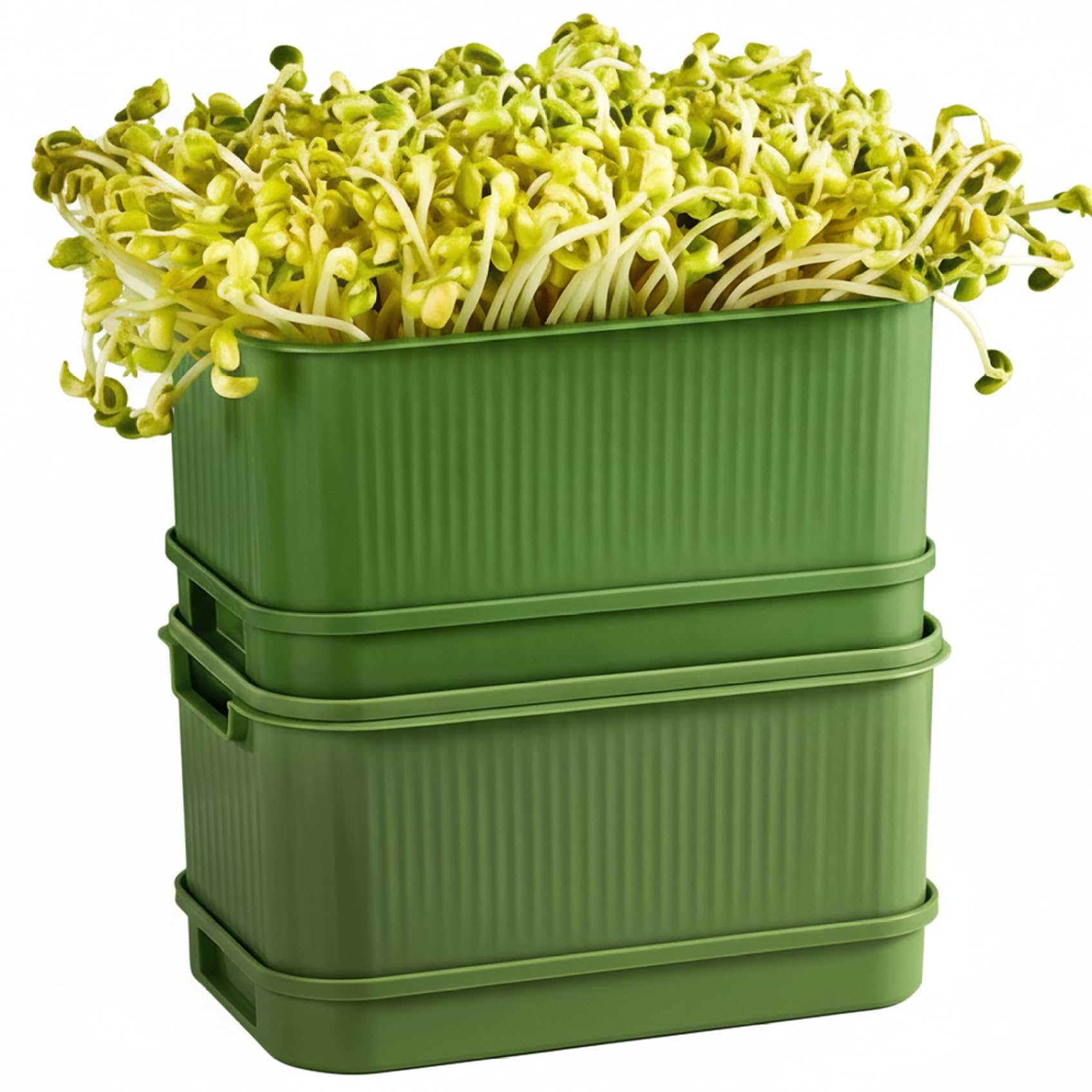 Grsrkep 2 Pack Stackable Microgreen Sprouting Tray, Food Safe PP Soilless Hydroponic Growing Kit with Drain Hole for Home Seed Cultivation