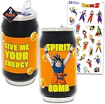 Dragon Ball Z Edelstahl 9 oz Wasserflaschen-Set - B&uuml;ndel von 2 Goku Spirit Bomb Travel Thermo Cool Blechdosenbecher Plus Aufkleber | Dragon Ball Z Geschenke